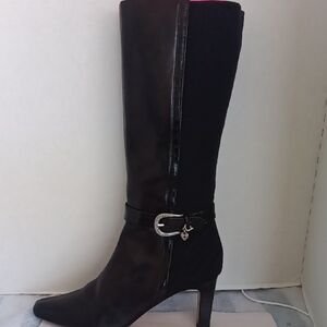 Brighton Black Heeled Boots with Buckle Accent